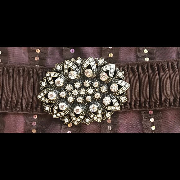 WOMENS STRETCH RHINESTONE BUCKLE BELT -BROWN -NEW NWOT - Picture 3 of 4